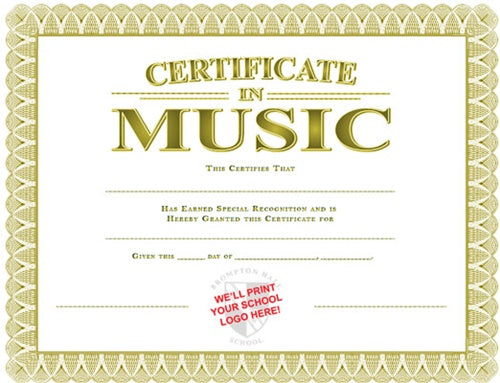 CUSTOM MUSIC CERTIFICATE - CLASSIC GOLD