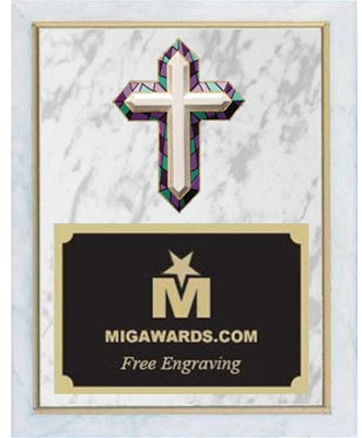 Religious Cross Plaque - White & Gold 8x10