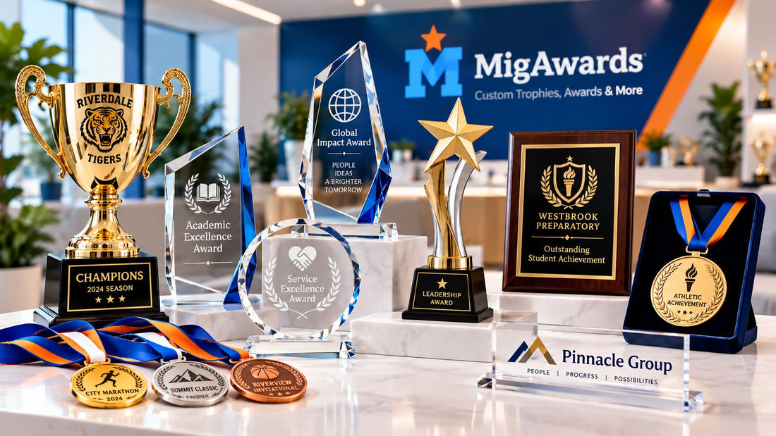 Custom trophies, crystal awards, plaques and medals by MigAwards