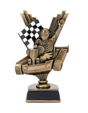 Resin Figures Trophy - Gold Go-Kart with Racing Flag