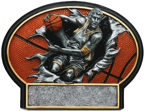 Male Basketball Trophy Plate - Resin Award FIgure