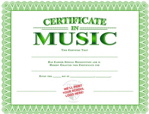 CUSTOM MUSIC CERTIFICATE - CLASSIC GREEN