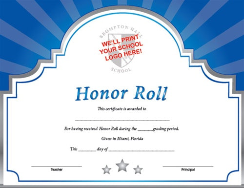 Sunburst Custom Certificate - Honor Roll in Blue