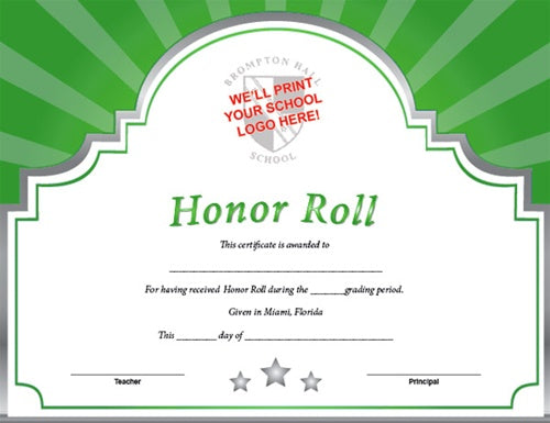 Sunburst Custom Certificate - Honor Roll in Green