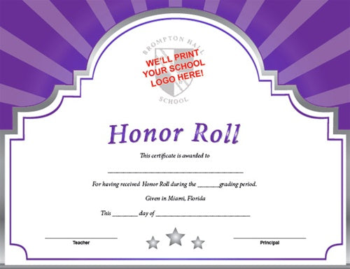 Sunburst Custom Certificate - Honor Roll in Purple