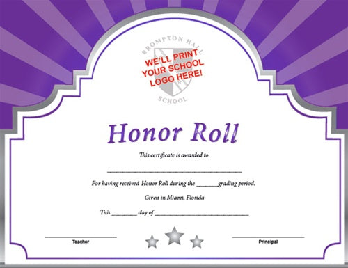 Sunburst Custom Certificate - Honor Roll in Purple