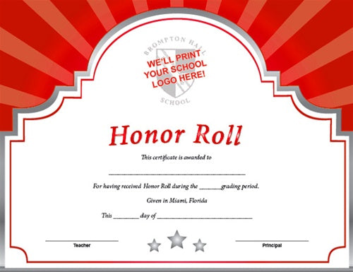 Sunburst Custom Certificate - Honor Roll in Red