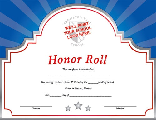 Sunburst Custom Certificate - Honor Roll in Red, White & Blue