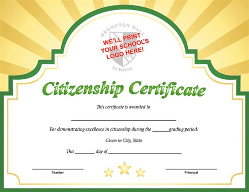 Sunburst Custom Certificate - Citizenship in Green/Gold