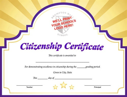 Sunburst Custom Certificate - Citizenship in Purple/Gold