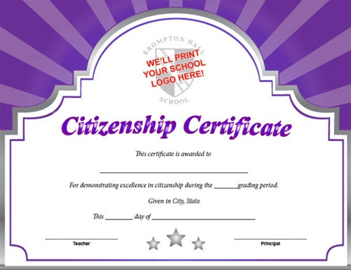 Sunburst Custom Certificate - Citizenship in Purple/Silver
