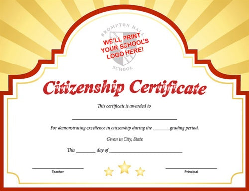 Sunburst Custom Certificate - Citizenship in Red/Gold