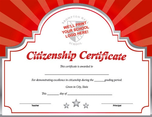 Sunburst Custom Certificate - Citizenship in Red/Silver