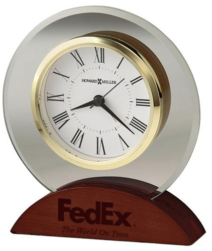 Round Glass Clock on Arc Rosewood Base