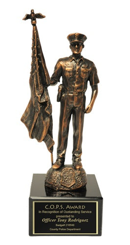 Bronze Police Officer & Flag Statue