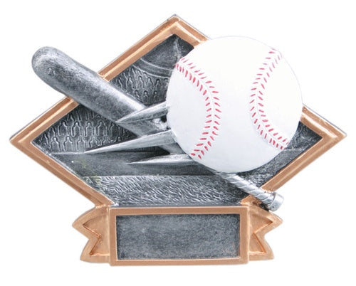 Diamond Resin Plate - Baseball Award, Small, Silver/Gold