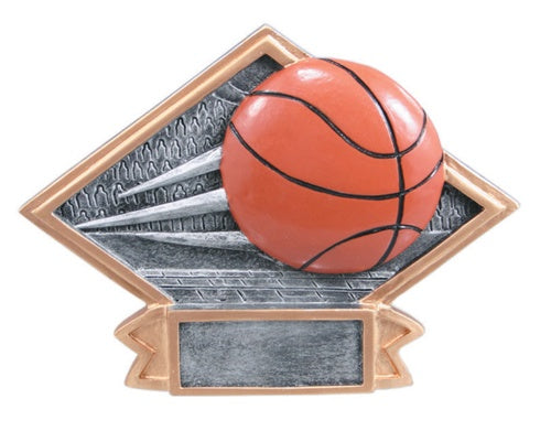 Diamond Resin Plate - Basketball Award, Small, Silver/Gold