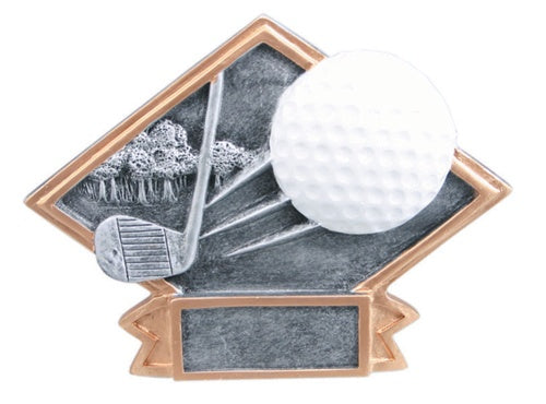 Diamond Resin Plate - Golf Award, Small, Silver/Gold