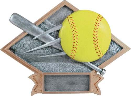 Diamond Resin Plate - Softball Award, Small, Silver/Gold